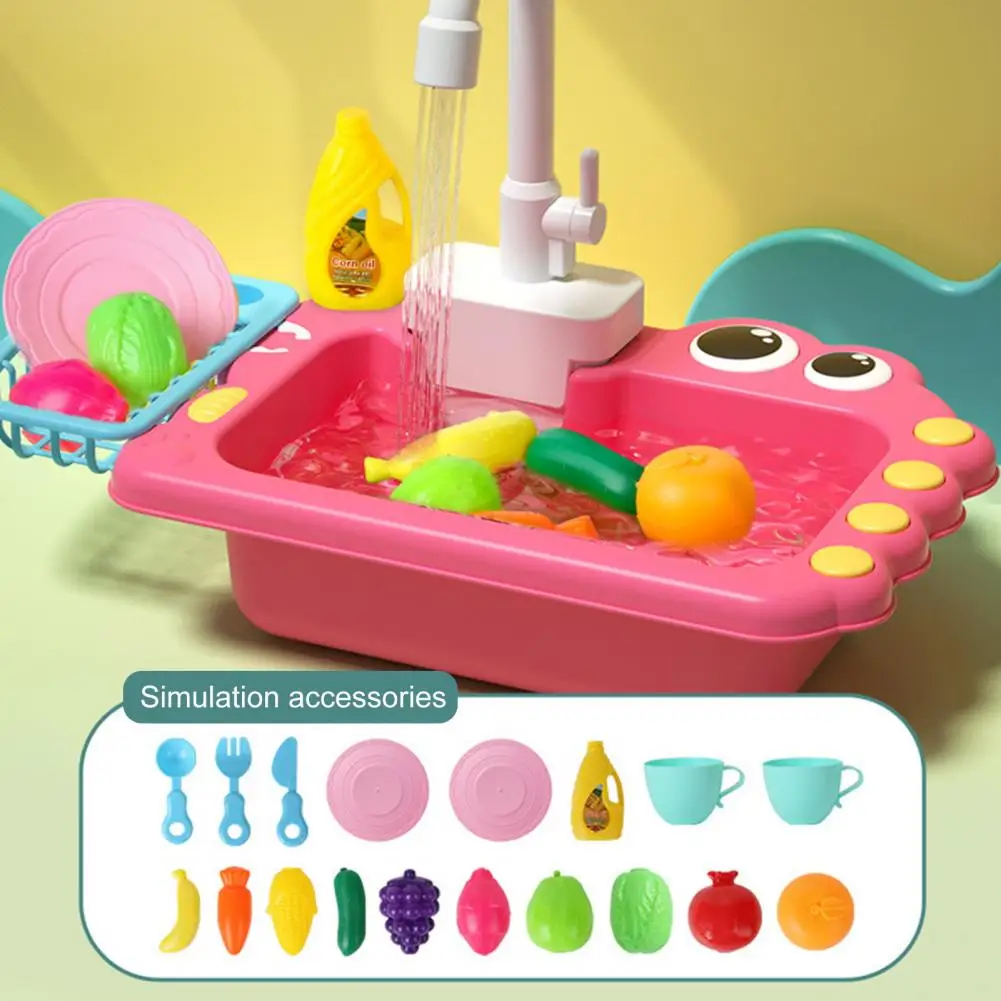 Kids Housekeeping Toy Mini Toddler Playhouse Dishwasher Sink Set with Running Water System Pretend Role Play Dinosaur for Boys