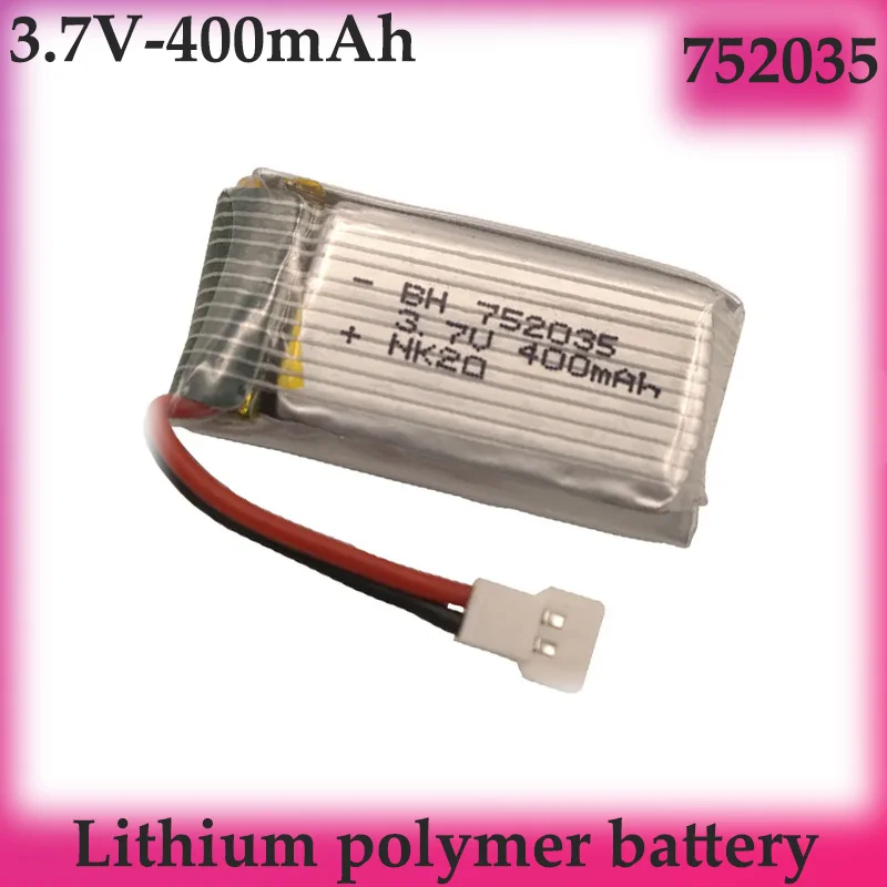 

New 752035 3.7V Lithium Battery 400mAh Suitable for Toy Drone Plug 25C Power Supply Model Aircraft Polymer Battery 40*20*7.5mm