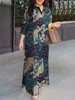 ZANZEA Women 3/4 Sleeve Long Dresses Fall 2024 Fashion Lapel Neck Cotton Shirtdress Vintage Floral Print Maxi Shirt Dress New In