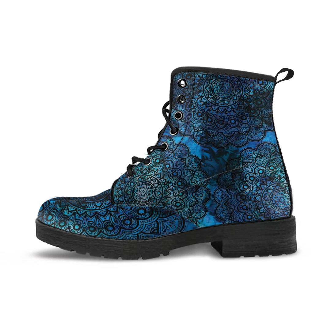 Autumn Winter Lace-up Ladies Ankle Boots Street Mandala Design Durable Women Booties Print On Demand Casual Female Leather Boots