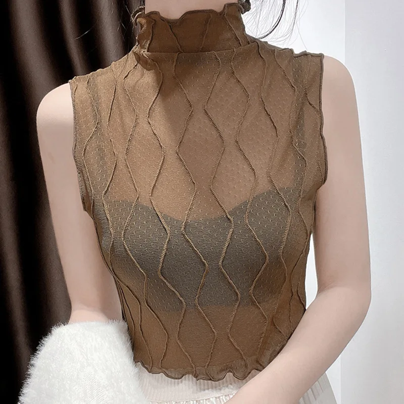 Women Sleeveless Mesh Vest Tops Y2K Lace Tank