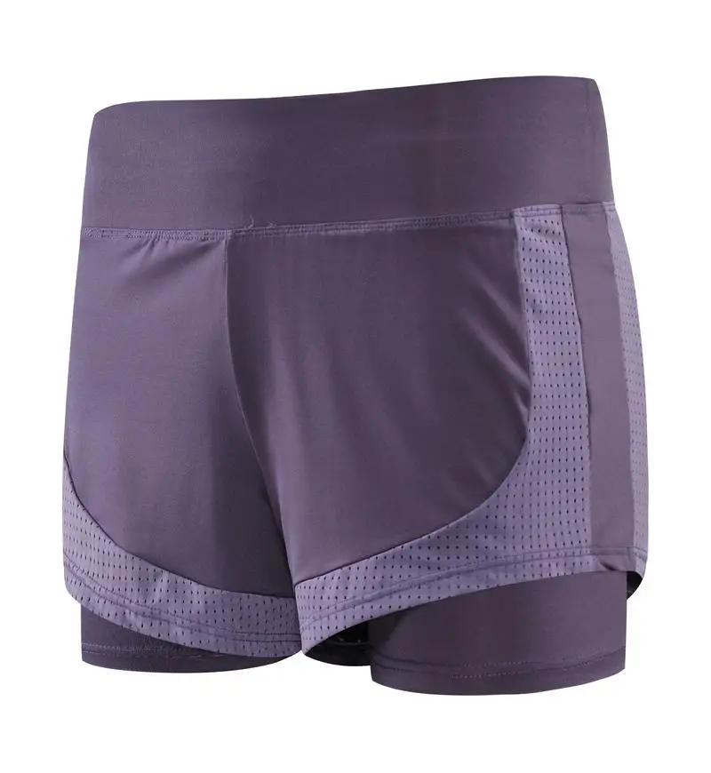 

Fake two pieces of high waisted sports shorts for women. Anti walking, quick drying, loose and breathable. Professional running,
