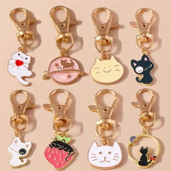Cute Enamel Cartoon Cat Keychain Animal Key Ring Pendants for Women Girls Handbag Decor DIY Jewelry Accessories