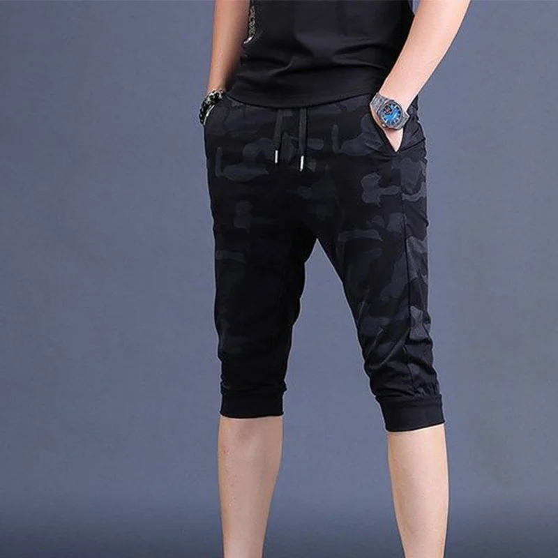 2024 Summer Loose Casual Elegant Fashion American Retro Shorts Oversized Men's Wear Handsome Camouflage Drawstring Pockets Pants