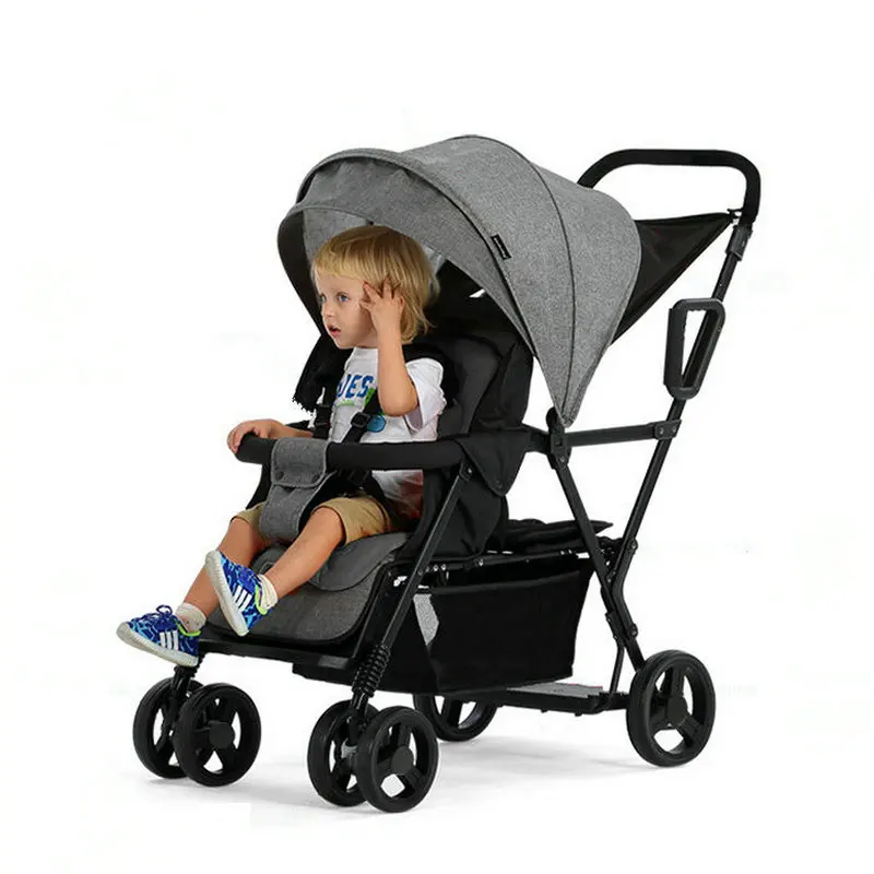 Lightweight Tandem Stroller, Back Seat Can Load 2-5 Ages Kids, Foldable Twins Stroller Can Sit Lie Twins Stroller