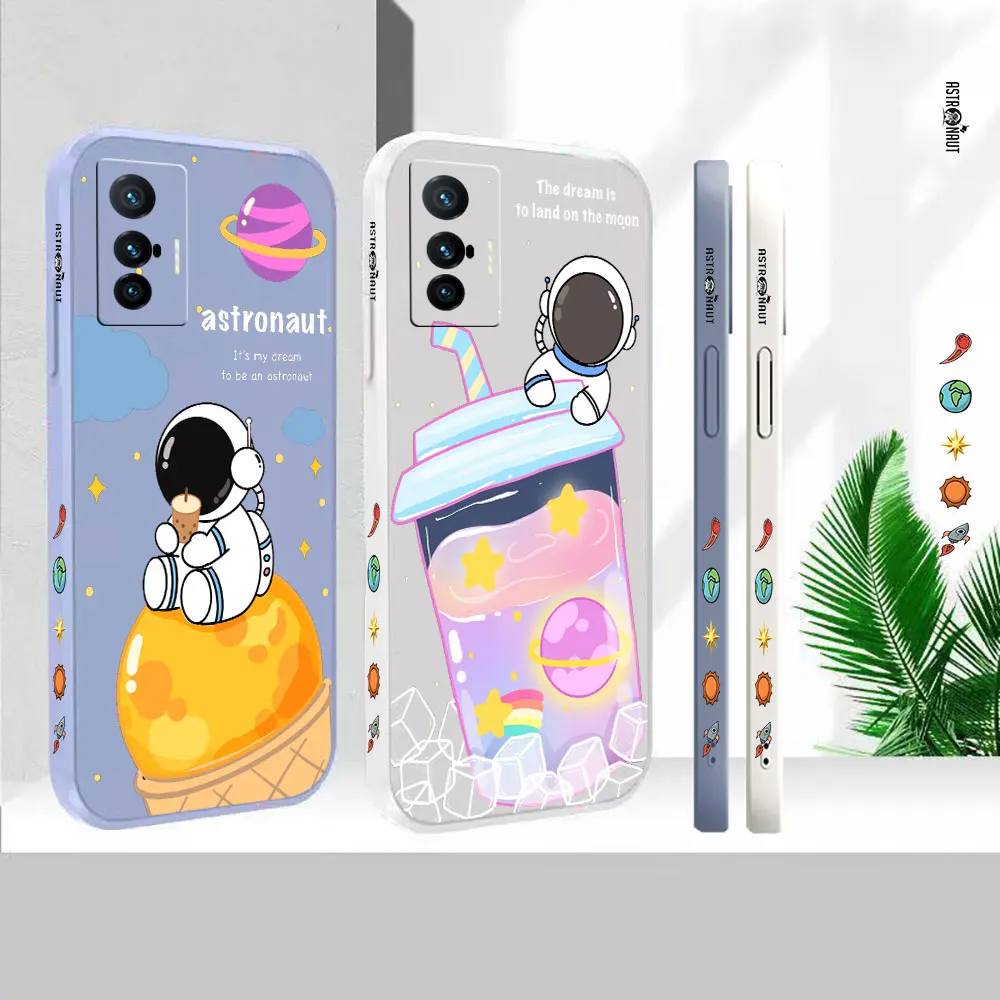 

Liquid Case For VIVO X90 X80 X70 X70T X60 X60T X50 X30 X27 X21S X21I X21IA Cover Cute tea With Milk Ice Cream Astronaut Fundas