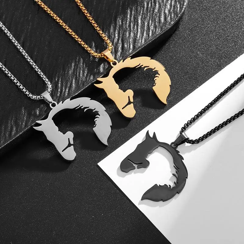 Hollowed Out Horsehead Necklace Men Girl Pendant Hip-hop Silver Gold Color Stainless Steel Chain Personality Rock Jewelry Gifts