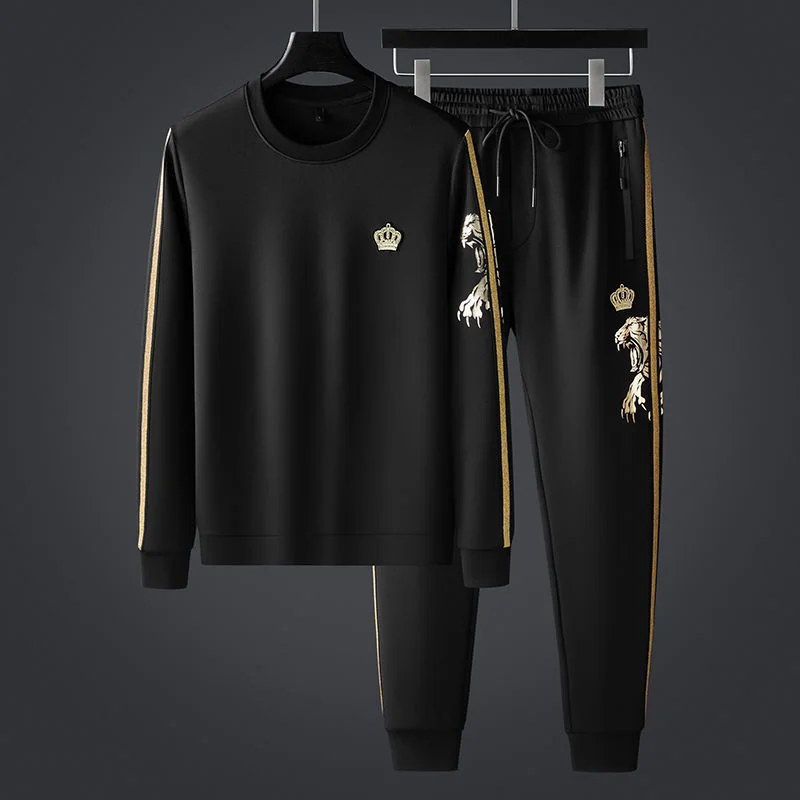 

Luxury brand European autumn new fashion crown embroidered sweater two-piece men's luxury high-end leisure sports suit