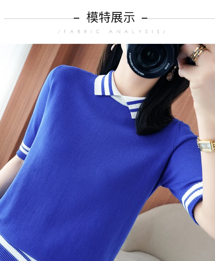 tees children's clothes New Style Women Tops Summer Thin Tees Turn-Down Collar T-Shirt Female Pullover Sweater Woman Jumper Blouse 100% Cotton Knitted t-shirt child girl	