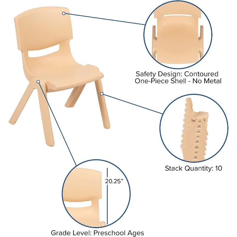 Adjustable Classroom Activity Table with 6 Stackable Chairs, Rectangular Plastic Activity Table for Kids, 24" W x 48" L, Natural