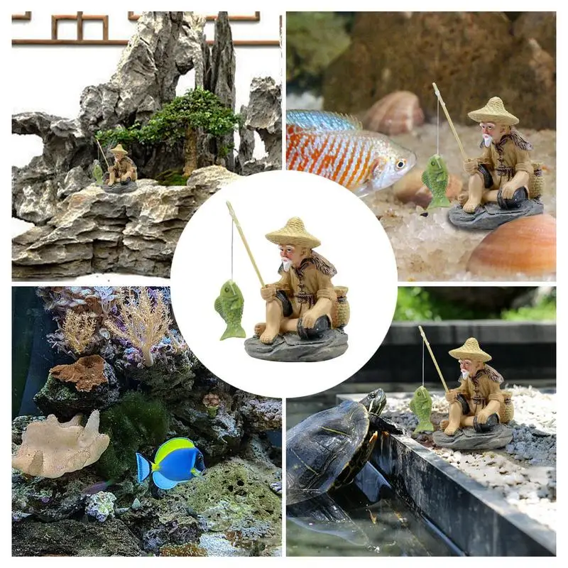 Fishing Ornament For Table Fishing Decorations Dollhouse Accessories Fish Tank Ornaments Fisherman PVC Figurine For Fish Tank fish tank ornaments,fish tank decorations,aquarium ornaments