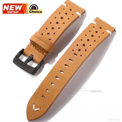 Genuine Leather Quick Release Smartwatch Strap - Elegant Business Wristband - 22mm (Yellow Brown Black)