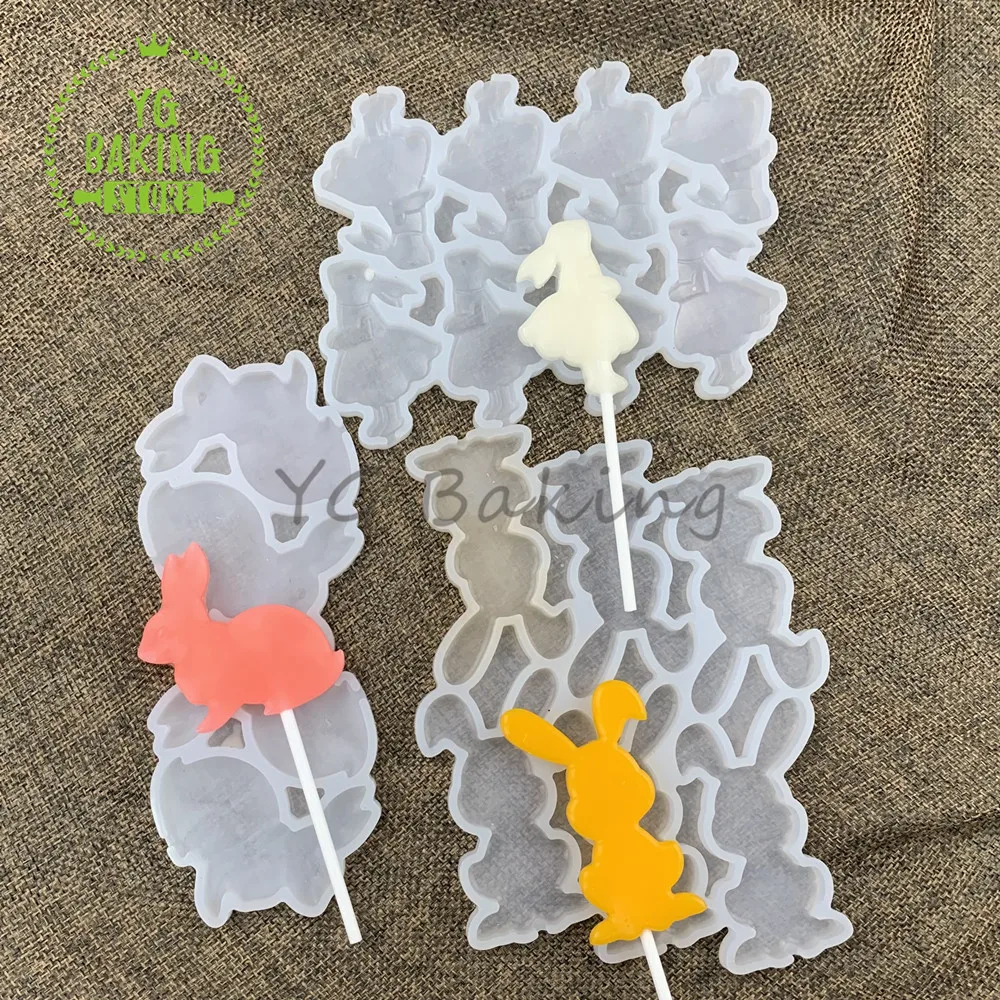 Dorica 3 Styles Easter Bunny Design Silicone Lollipop Mold DIY Rabbit Epoxy Resin Mould Chocolate Cake Decorating Tools Bakeware