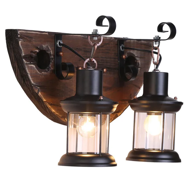 Retro Wandleuchte Aus Massivholz & Glas – Rustikale Lampe Für Wohnzimmer, Flur, Bar, 33x24 Cm