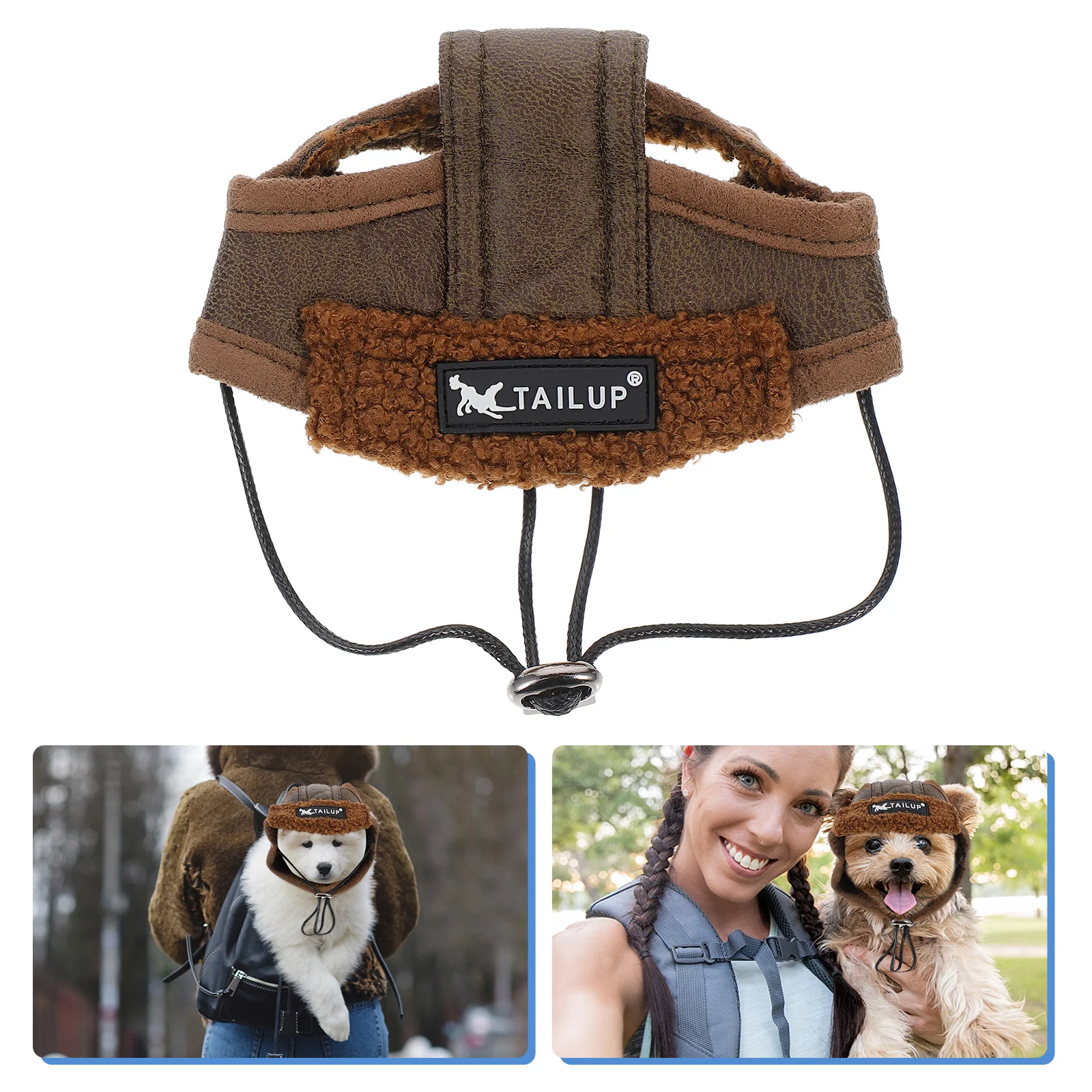

Costume Hat: Puppy Trapper Pilot Cap Winter Warm Costume Hat with Ear Holes Brown Fleece Headwear