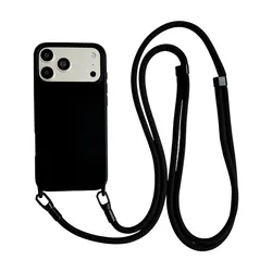 Enhanced Shockproof Crossbody Lanyard Phone Case with Neck Strap and Soft Touch Finish - iPhone 15 (Black)