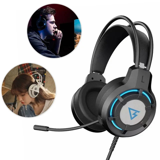 Wired Deep Bass Stereo Headset, Luz LED, Game Headphone, Over-Ear Headphone, 7.1 Surround, Cancelamento de Ruído, PC Computador