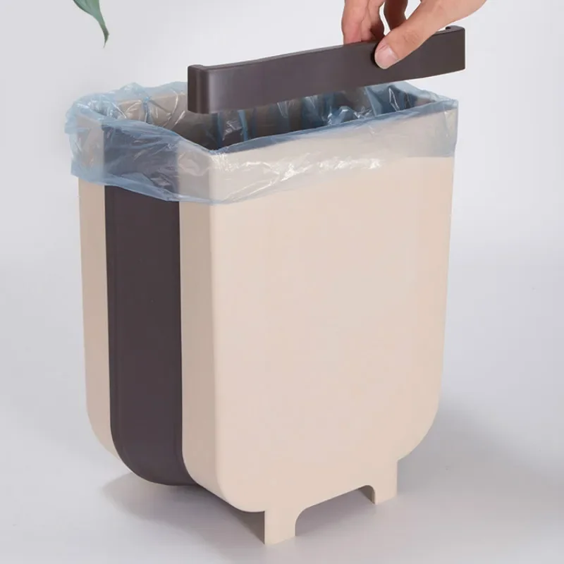 9L Folding Waste Bins Kitchen Garbage Bin Foldable Car Trash Can Wall Mounted Trashcan for Bathroom Toilet Waste Storage Bucket trash can