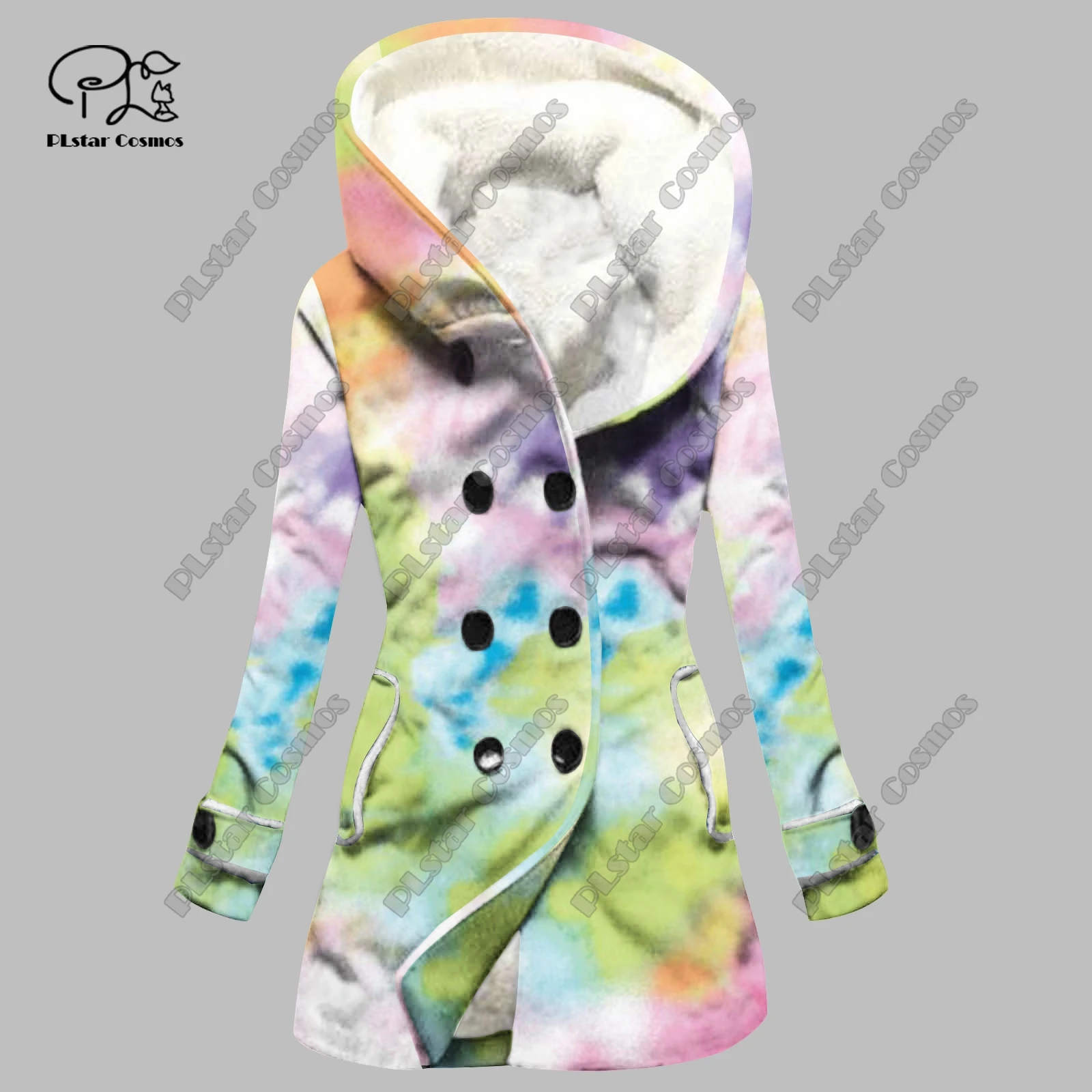 3D printing retro gradient pattern printed hooded fleece jacket warm women's jacket winter casual gift series new style -3