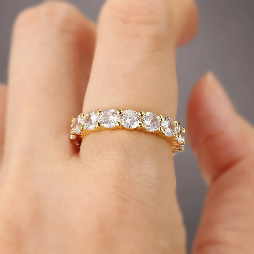 ANDYWEN 100% 925 Sterling Silver Gold 3mm Zircon CZ Ring Luxury Big Large Women Fine Jewelry 2023 Crystal Women Spring Wedding