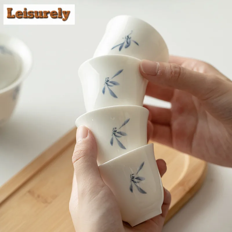 Hand Painted Butterfly Orchid Travel Tea Set Kit Aesthetic 1 Pot 4 Cups Tea Making Glass Tea Pitcher Portable Tote Bag Supplies