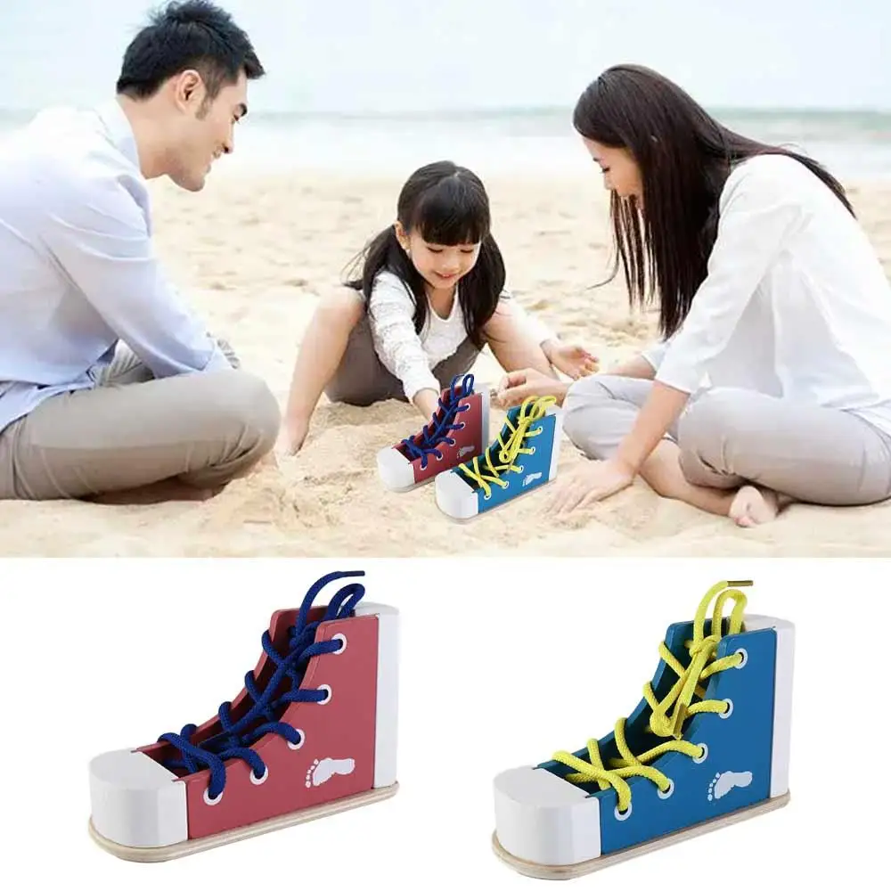 Tie Shoes Wooden Shoelace Toys Lacing Shoes Lacing Sneaker Wearing Shoes with Shoelaces Toy Wood Puzzle game