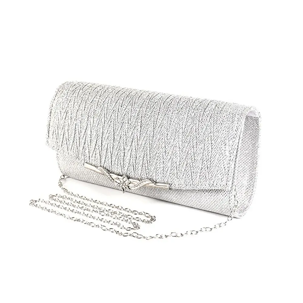 Champagne Silver KTV Princess Bag Exquisite Magnetic Buckle Long Chain Women's Bag Fold Shoulder Bag Dinner Banquet