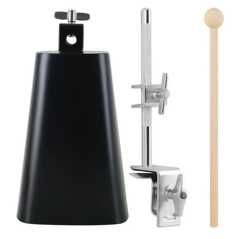 

Adjustable Metal Cowbell Holder Clip with Cowbell and Drumstick Easy to Install