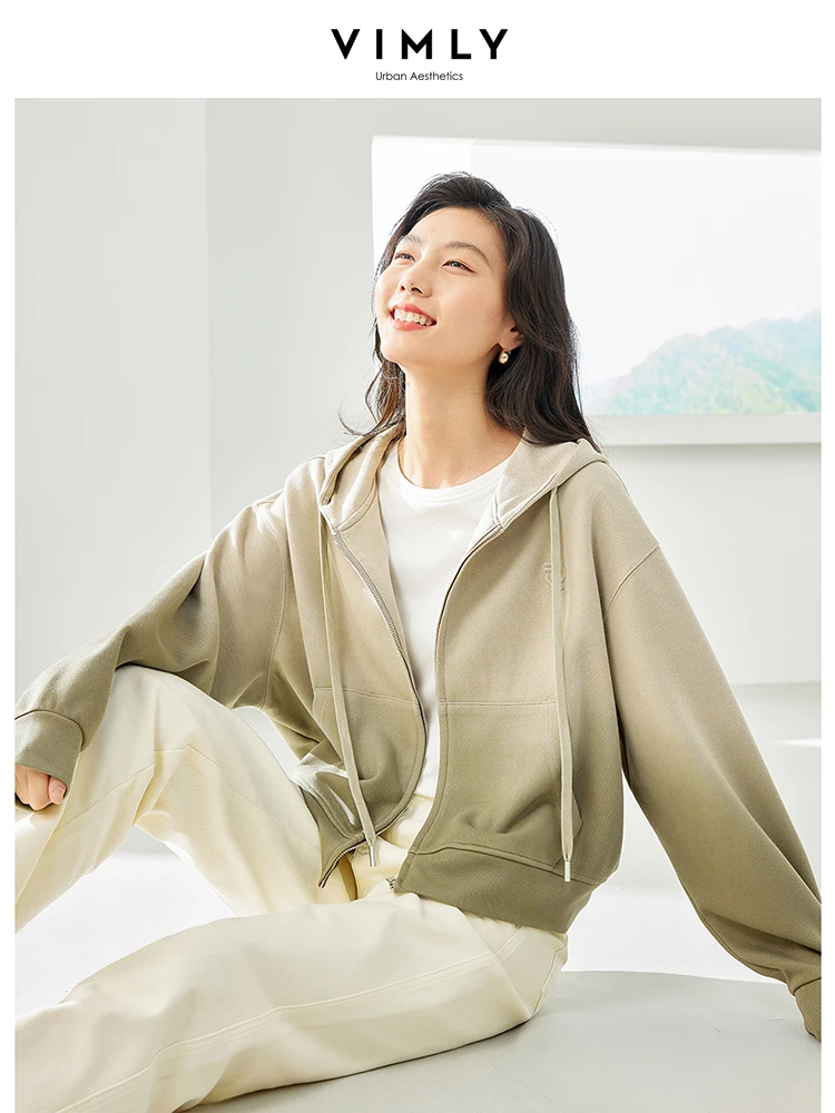 Vimly Gradient Zip Up Hoodies Women's Sweatshirts 2024 Spring Casual Straight Long Sleeve Full Zip Hoodies Woman Clothing 16081