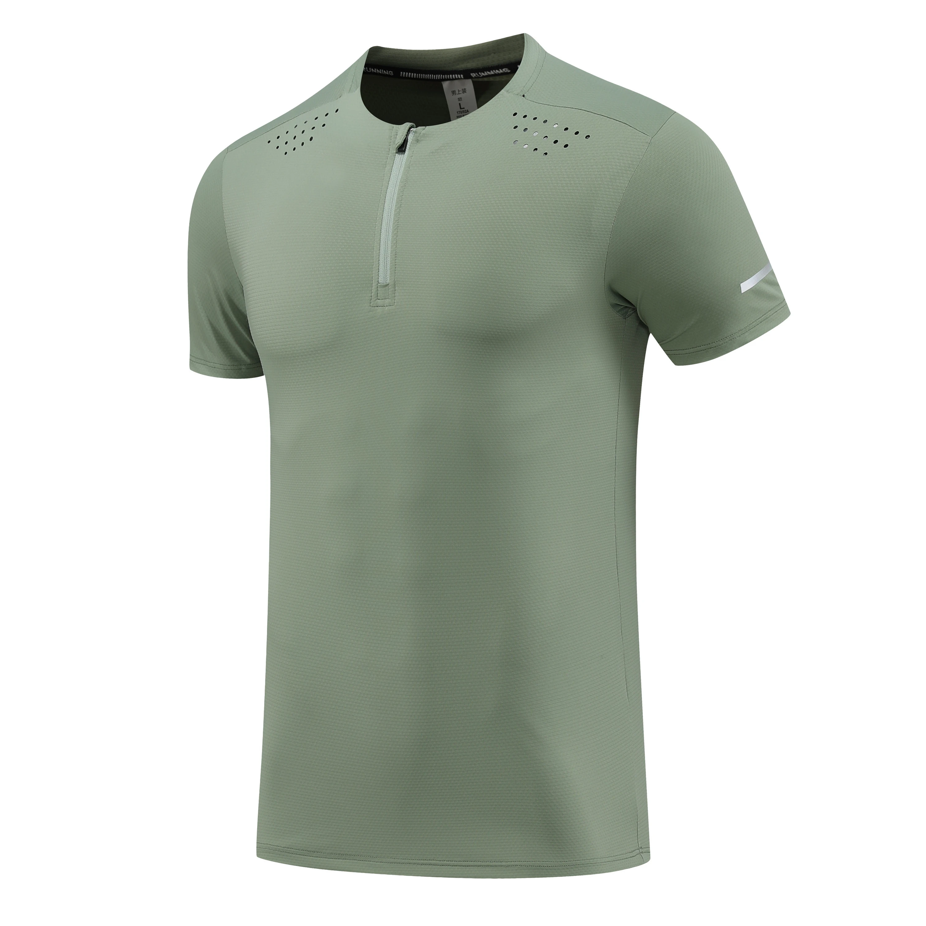 Men Marathon Workout Fitness Gym Top Ice Cool Half Zipper T Shirt Running Shirts Short Sleeve Elastic Training Sport Kit Clothes 3