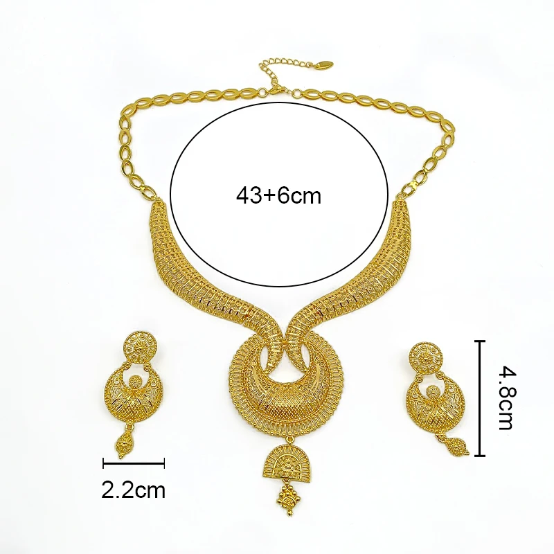 Böhmen Luxus Original 18K vergoldet Schmuckset Exquisite klobige Halskette Tropfen Ohrringe für Frauen Party Braut Hochzeit Geschenke – Detail 12