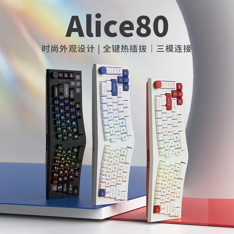 Feker Alice80 무선 기계식 키보드 BT 2.4G 무선 8000mAh 지원 VIA QMK RGB 핫 스왑 가능 가스켓 앨리스 인체공학적