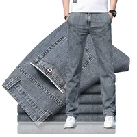 2024 Summer New Men's Loose Gray Jeans Fashion Casual Stretch Straight-leg Denim Pants Male Light Blue Men's Trousers 1