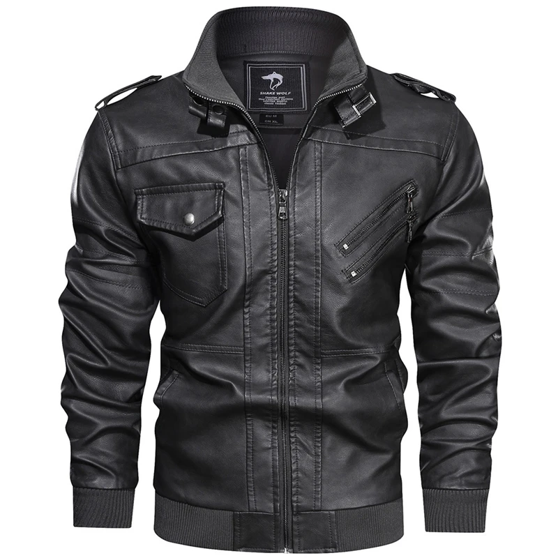 Motorcycle Biker PU Jackets Men PU Faux Leather Jacket Coat Fashion Casual Turndown Collar Jacket Male Spring Autumn Outwear