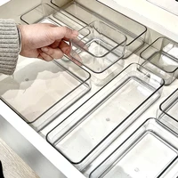 Clear Plastic Storage Box Vanity Drawer Makeup Jewelries Organizer Stackable Kitchen Bathroom Desktop Accessories Storage Tray 1