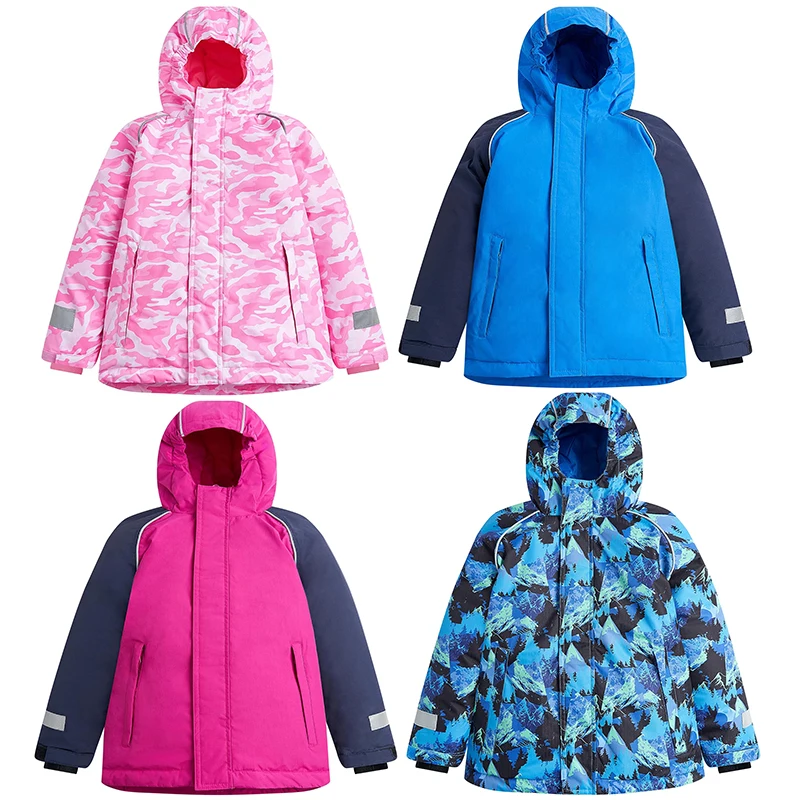 Kids Ski Jacket Waterproof Winter Jacket Hooded Insulated Lining Reflective Strip Fit for 3-12 Years Children's Ski