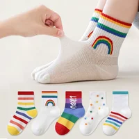 5 Pairs Children's Ankle Socks, Rainbow Design, Trendy, Cute, Lightweight for Summer, Breathable, Comfortable 1