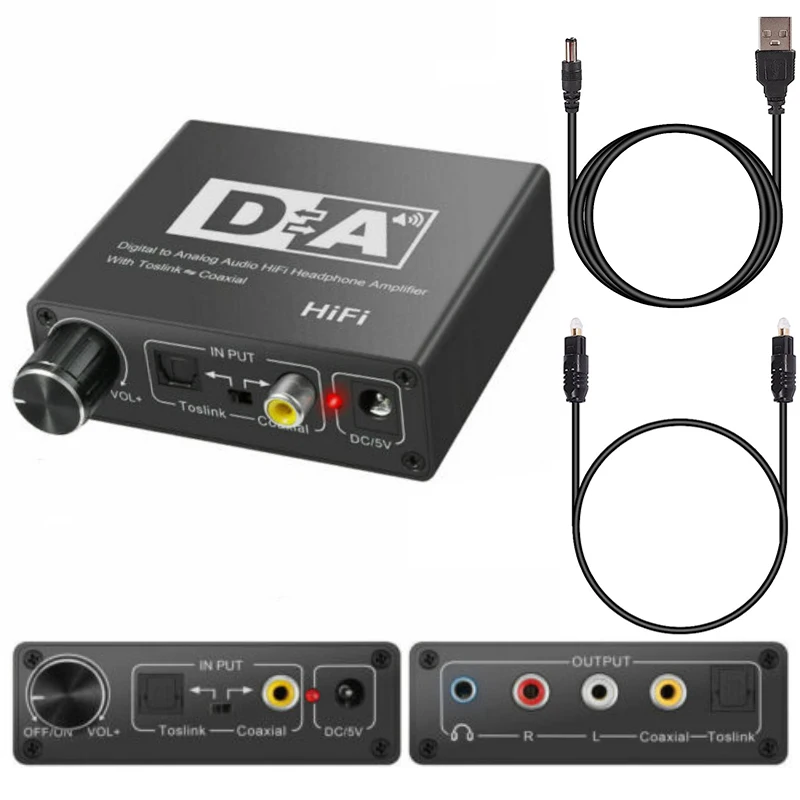 

192KHz Digital to Analog Hifi Audio Converter Stereo RCA 3.5mm Jack AUX Optical/Toslink SPDIF/Coaxial Decoder for HDTV Amplifier