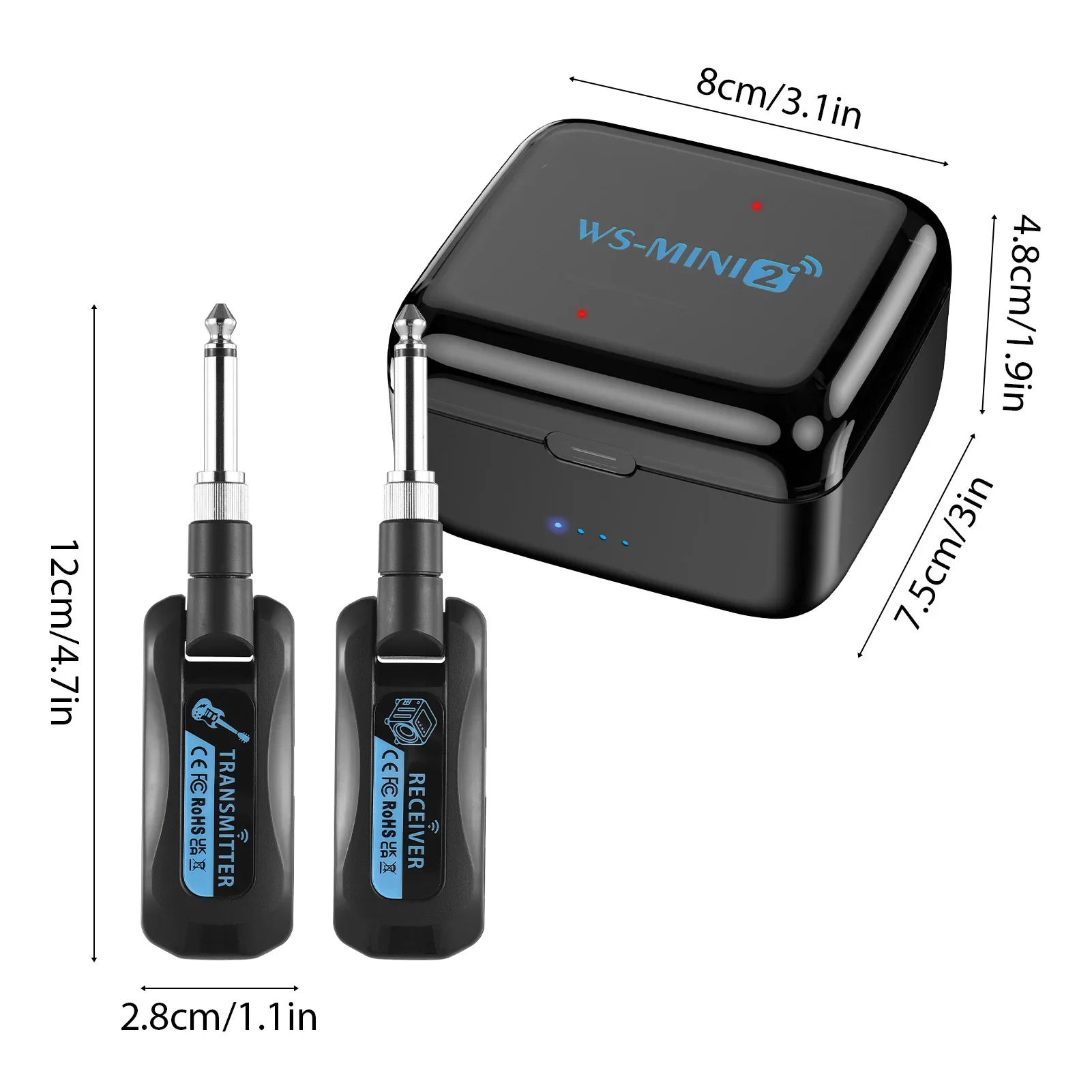 2.4G Wireless Guitar System Rechargeable Portable Transmitter Receiver Set with Charging Compartment Audio System for Electric