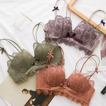 Lace Floral Embroidery Sexy Bra Comfortable Adjustable Women Underwear 3/4 Cup Wireless Girl Brassiere Bralette 1