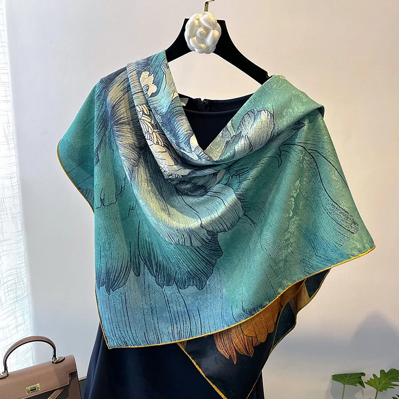 

2023 new Hangzhou double sided double color Xiangyun gauze large square scarf fashion luxury air conditioning cape with scarf