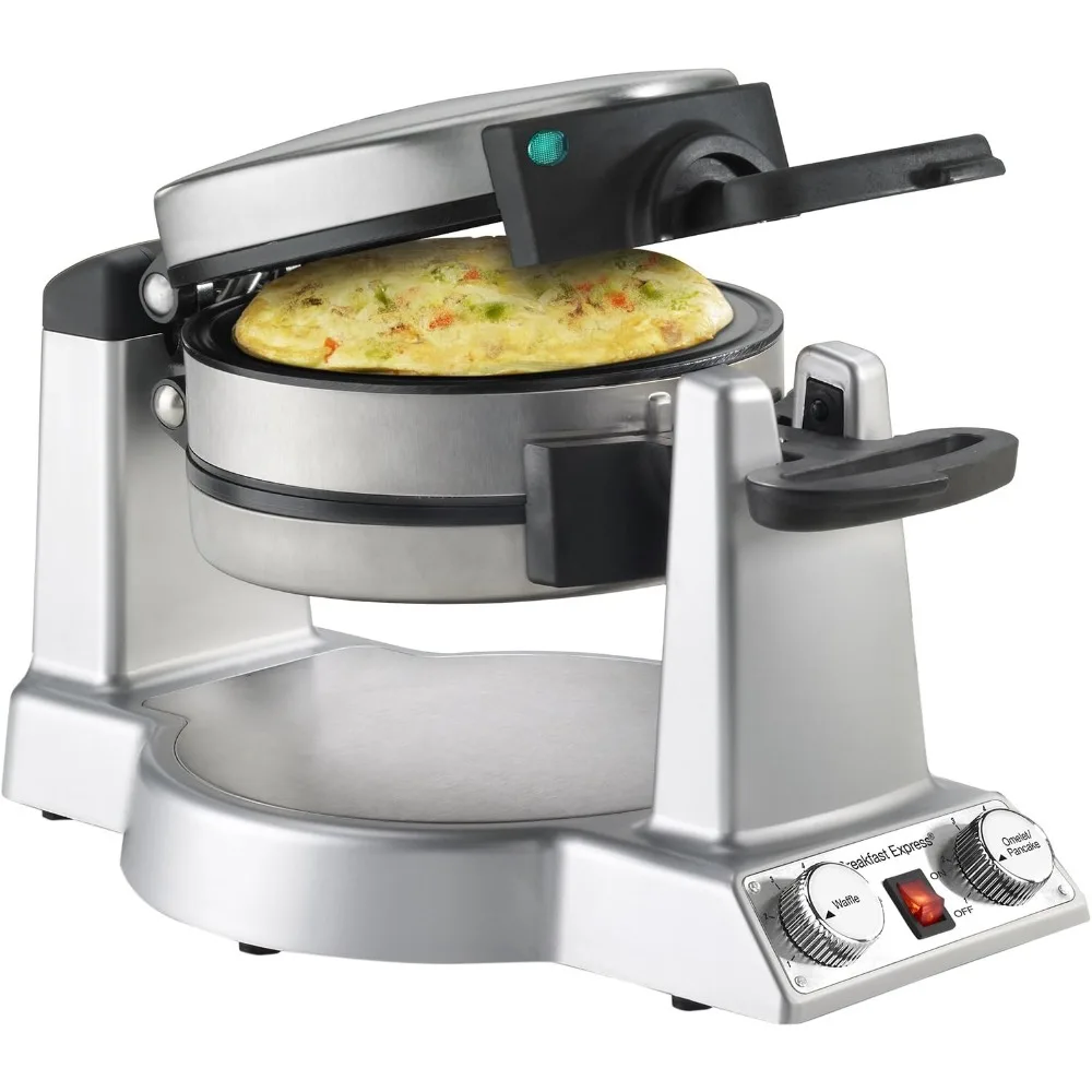 

Breakfast Express Flip 1 Side Belgian Waffle & 1 Side Omelet Maker, Stainless Steel WAF-B50