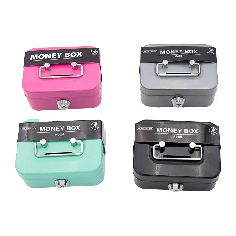 Portable Mini Small Money Safe Box Secure with Lock Keys Slot Organizer Metal Steel Coin Cash Bank Without Tray Adults and Kids money saving box piggy bank coin deposit box