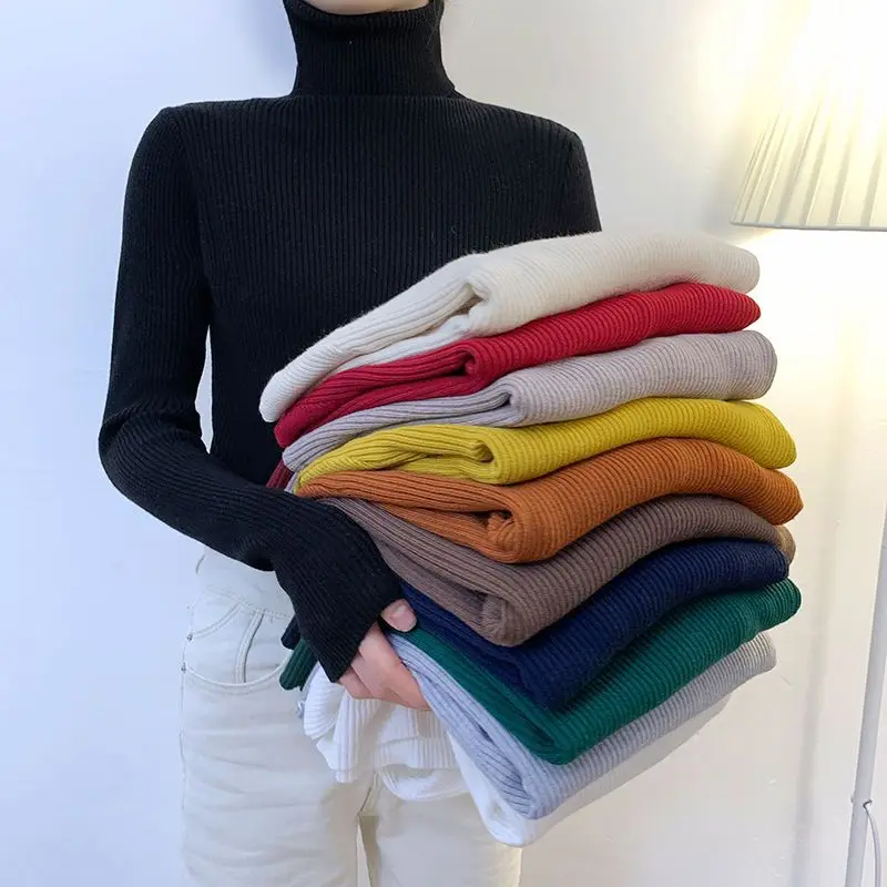 

Large Size High Neck Base Shirt Women's Sweater New Autumn Winter Pullover Long Sleeves Versatile Slim Trendy Knit Jumper Top