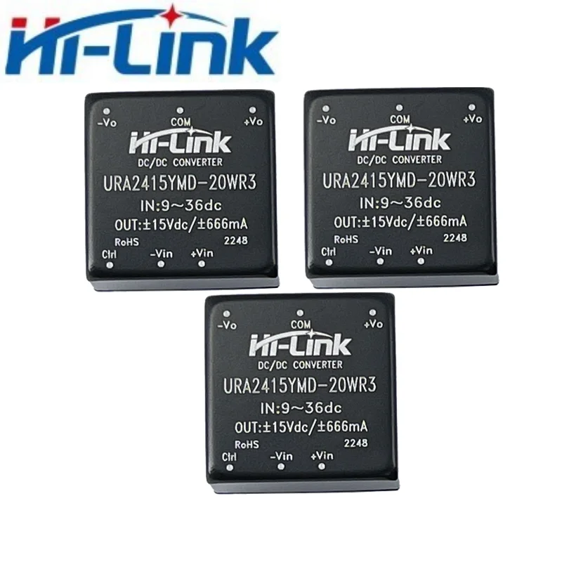 하이링크 URA24xxYMD-20WR3 20W 절연형 DC-DC 모듈 9-36V 광범위 입력 ±5V ±12V ±15V 이중 출력 1500V 절연 산업용 전원