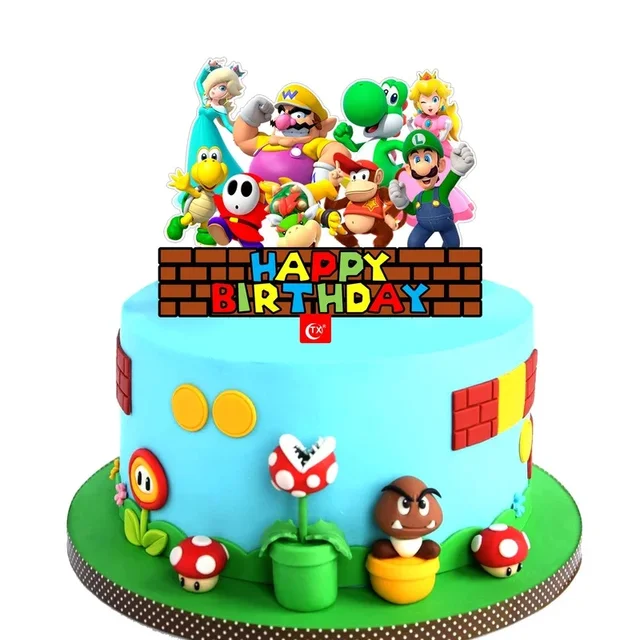 24PCS Super Mario Bros Kawaii Action Figure Toy Mario Luigi Yoshi Bowser  Cupcake Toppers per bambini festa di compleanno decorazione torta -  AliExpress