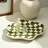 INS Checkerboard Ceramic Plate Jewelry StoragePlate DessertPlate Dessert plate Home Decoration Retro DinnerPlate Tableware 4