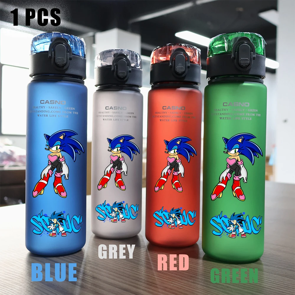 thumbnail image 1 of Vaso de agua portátil para deportes de viaje, para acampar al aire libre, resistente a fugas, de plástico, de Sonic the Hedgehog, rojo, verde, azul y negro, 560 ml, 1 of 5