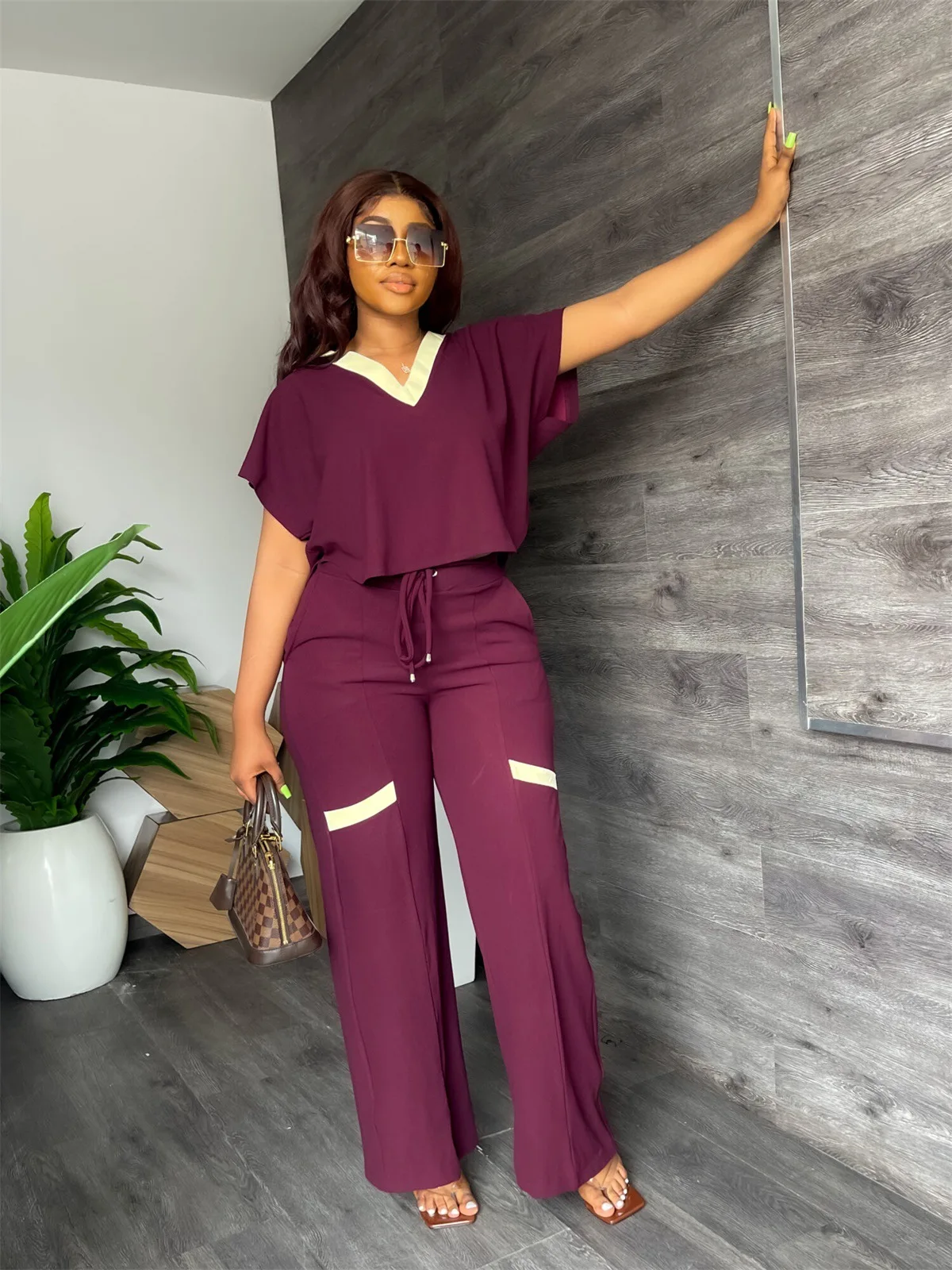 Autumn Women's Suit Fashion Casual Short-Sleeved T-shirt Sports Suit Straight Pants Temperament Elegant Commuter Two-Piece