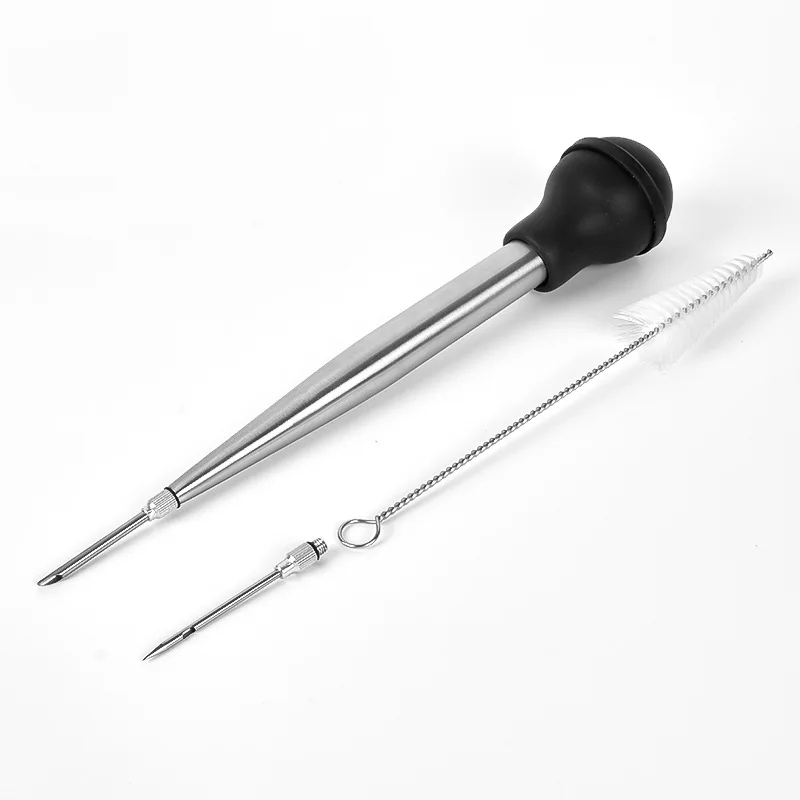 Stainless Steel Turkey Baster Syringe Rubber Bulb Manual Pump Injector With Needle And Cleaning Brush Bbq Seasoning Tool